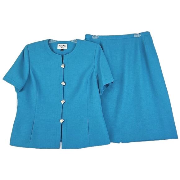 Kasper ASL ~Woman Size 16~Blue Blazer/Skirt Suit Short Sleeve Career Office Wear - Picture 6 of 16